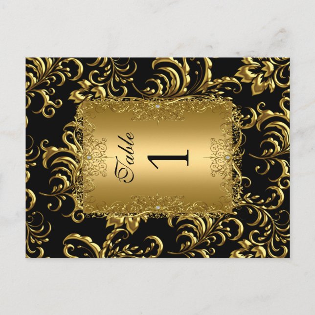 Tarjetas de lugar de asiento número de mesa Damask (Anverso)