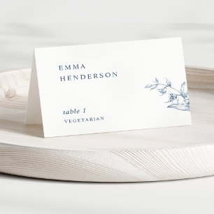 Tarjetas de lugar de boda azul de tipografía elega