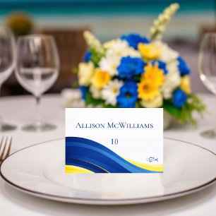 Tarjetas de lugar de boda azules y amarillas Icono