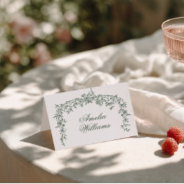 Tarjetas de lugar de boda boho chic florales verde