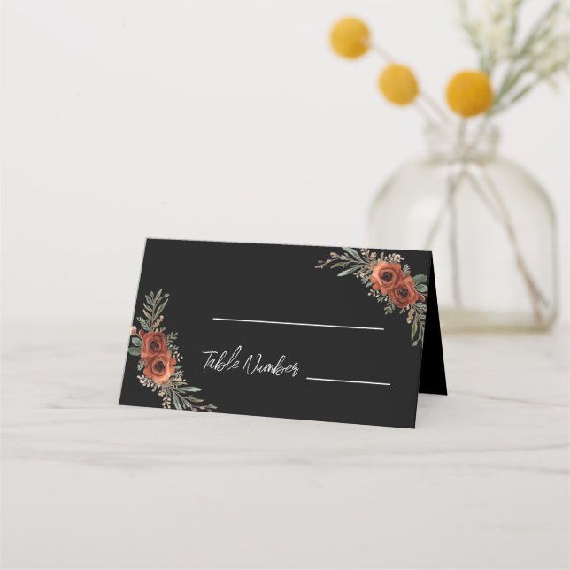 Tarjetas de lugar de boda boho floral terracota te (Anverso)