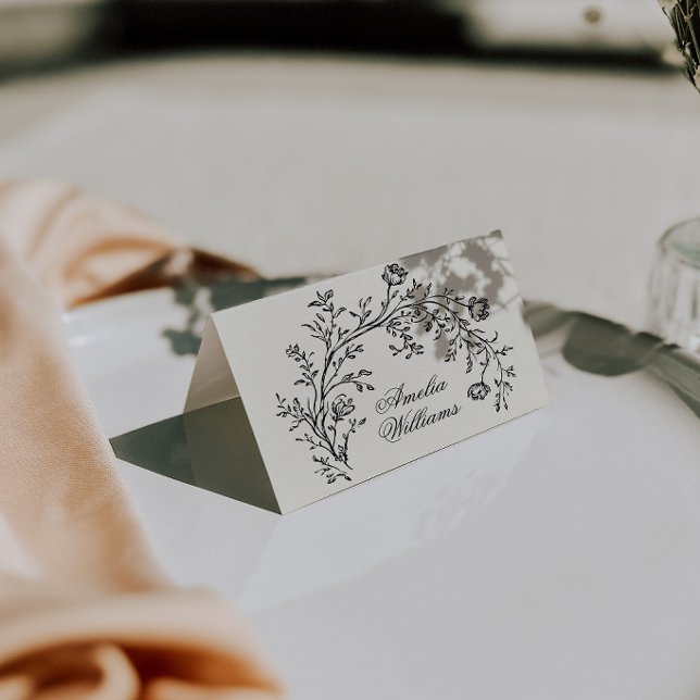 Tarjetas de lugar de boda boho florales crema negr (Subido por el creador)