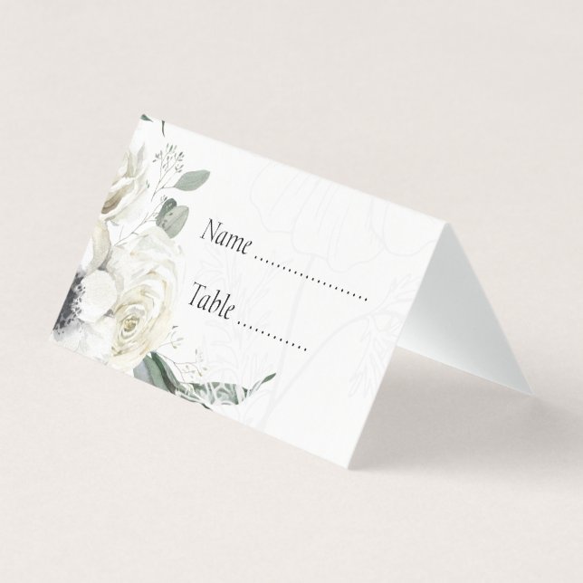 Tarjetas de lugar de boda botánicas florales blanc (Anverso)