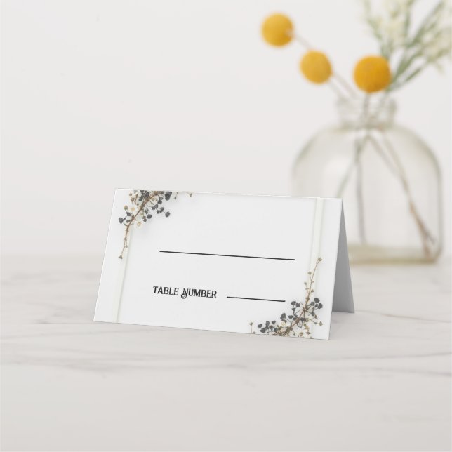 Tarjetas de lugar de boda botánicas modernas en bl (Anverso)
