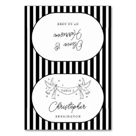 Tarjetas de lugar de boda caprichosas de rayas bla