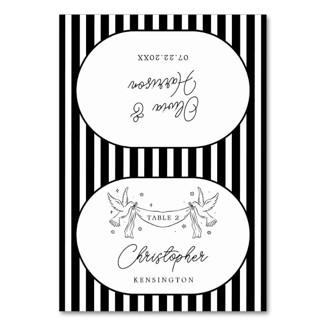 Tarjetas de lugar de boda caprichosas de rayas bla (Anverso)