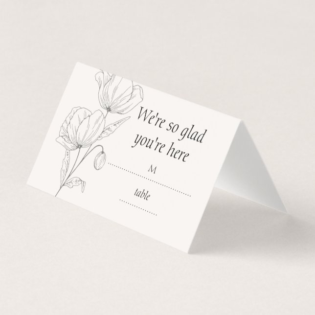 Tarjetas de lugar de boda con arte floral de línea (Anverso)