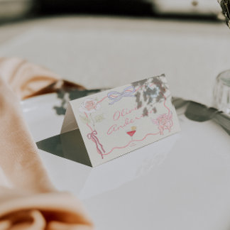 Tarjetas de lugar de boda con arte Nouveau dibujad