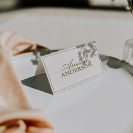 Tarjetas de lugar de boda con crema verde oliva Ol