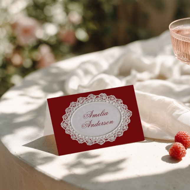 Tarjetas de lugar de boda con encaje de Borgoña Ol (Subido por el creador)