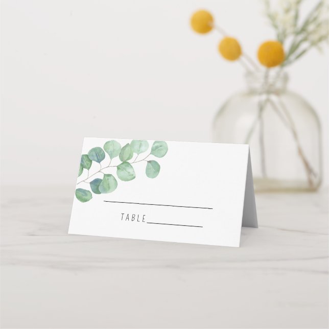 Tarjetas de lugar de boda con eucalipto (Anverso)