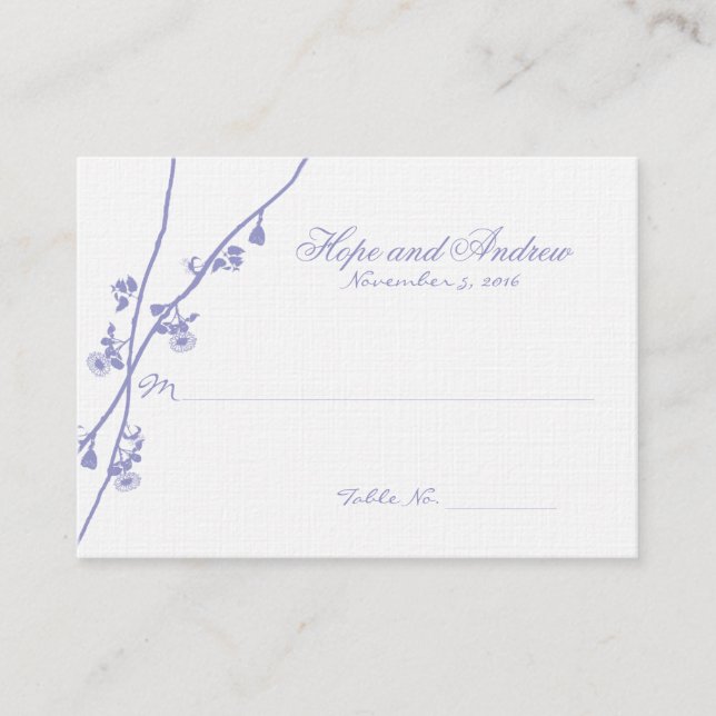 Tarjetas de lugar de boda con ramas de flores silv (Anverso)
