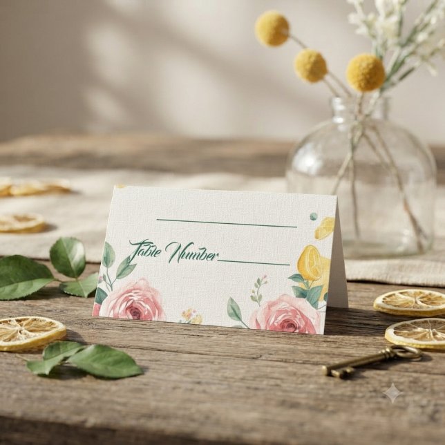 Tarjetas de lugar de boda con rosa y limón Mediter (Subido por el creador)