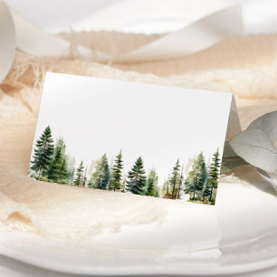 Tarjetas de lugar de boda de árboles de pino minim