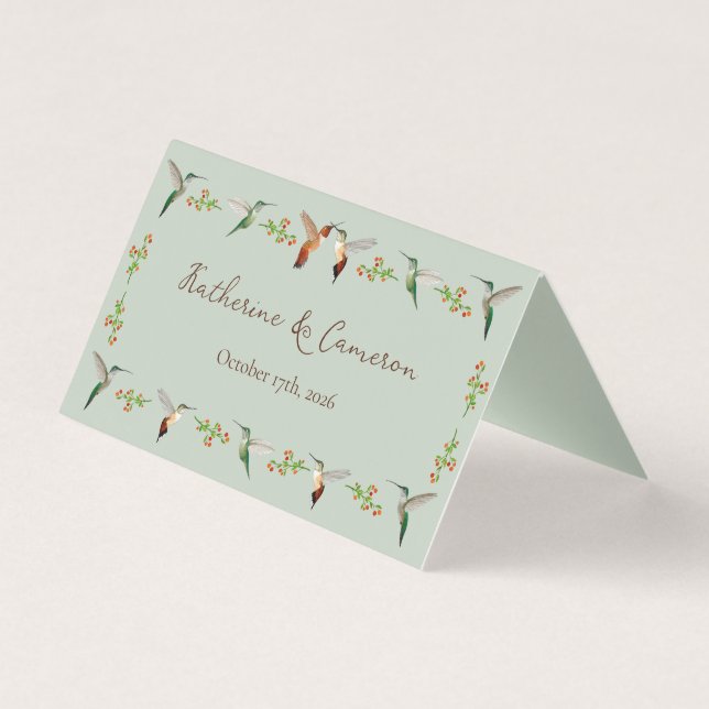 Tarjetas de lugar de boda de colibríes (Reverso)