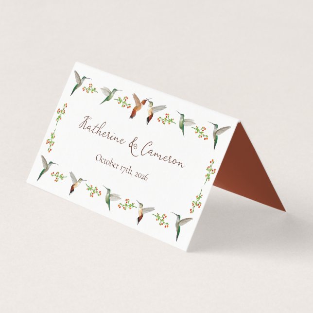 Tarjetas de lugar de boda de colibríes (Reverso)