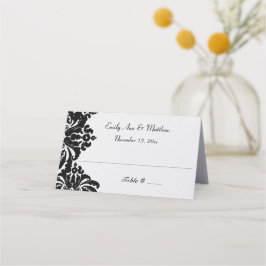 Tarjetas de lugar de boda de damasco negro elegant
