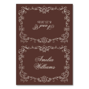 Tarjetas de lugar de boda de dinero antiguo marrón