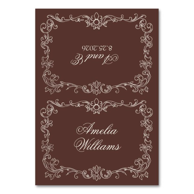 Tarjetas de lugar de boda de dinero antiguo marrón (Anverso)
