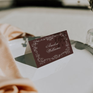 Tarjetas de lugar de boda de dinero antiguo marrón