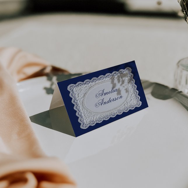 Tarjetas de lugar de boda de encaje azul marino vi (Subido por el creador)