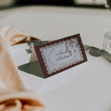 Tarjetas de lugar de boda de encaje marrón chocola