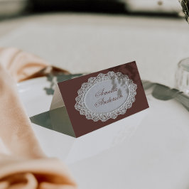 Tarjetas de lugar de boda de encaje marrón chocola