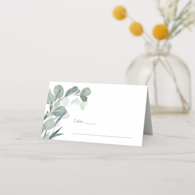 Tarjetas de lugar de boda de eucalipto (Anverso)