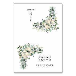 Tarjetas de lugar de boda de eucalipto verde