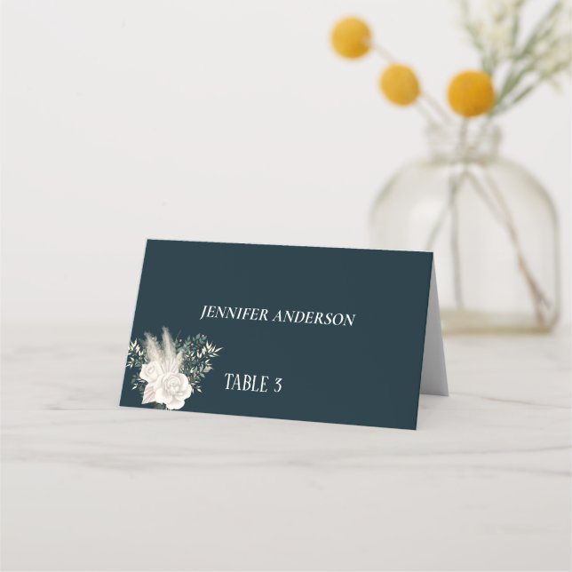Tarjetas de lugar de boda de flor blanca marina mi (Anverso)