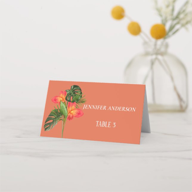 Tarjetas de lugar de boda de flor naranja minimali (Anverso)
