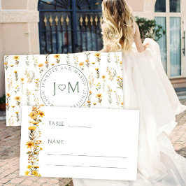 Tarjetas de lugar de boda de flor silvestre amaril