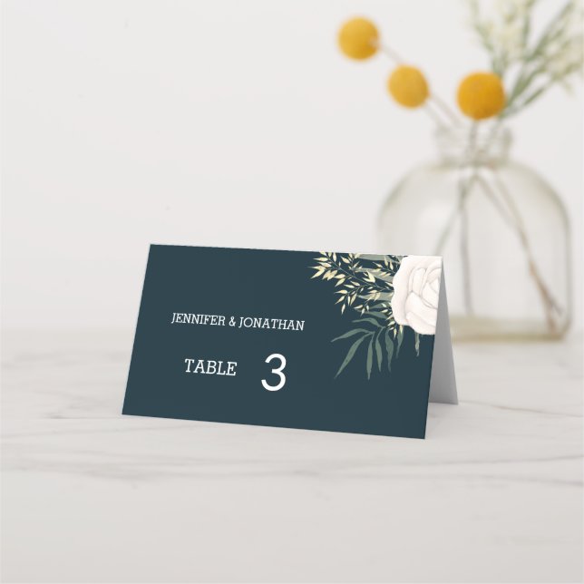 Tarjetas de lugar de boda de flores blancas de la  (Reverso)