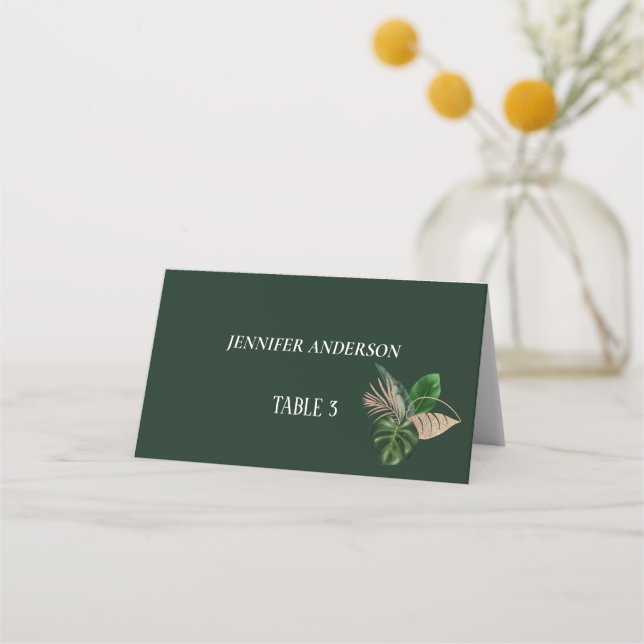 Tarjetas de lugar de boda de flores esmeralda mini (Anverso)