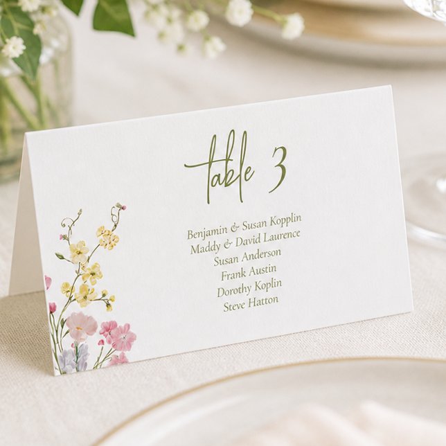 Tarjetas de lugar de boda de flores silvestres boh (Boho Chic Wildflowers Wedding Place Cards)