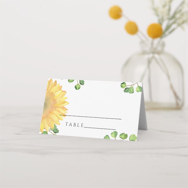 Tarjetas de lugar de boda de girasoles acuarela (Anverso)