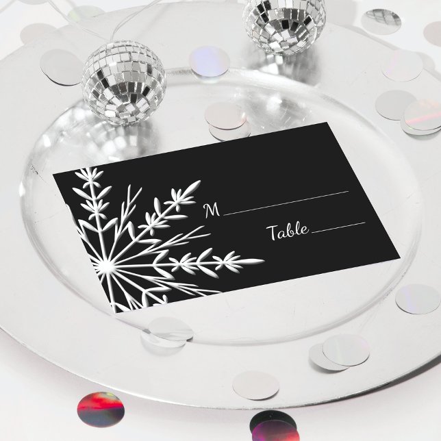 Tarjetas de lugar de boda de invierno de copo de n (Set a festive table with the wintery Black and White Snowflake Winter Wedding Place Card.)