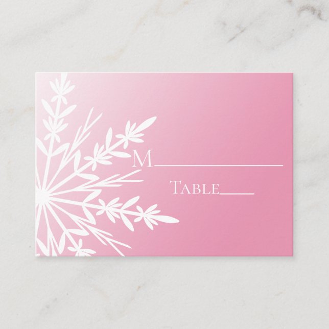Tarjetas de lugar de boda de invierno rosa con cop (Anverso)