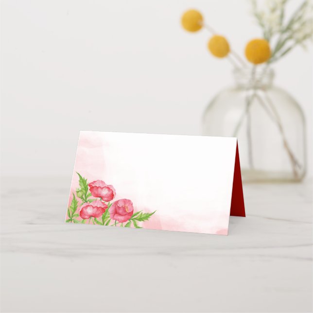 Tarjetas de lugar de Boda de la amapola acuarela (Anverso)