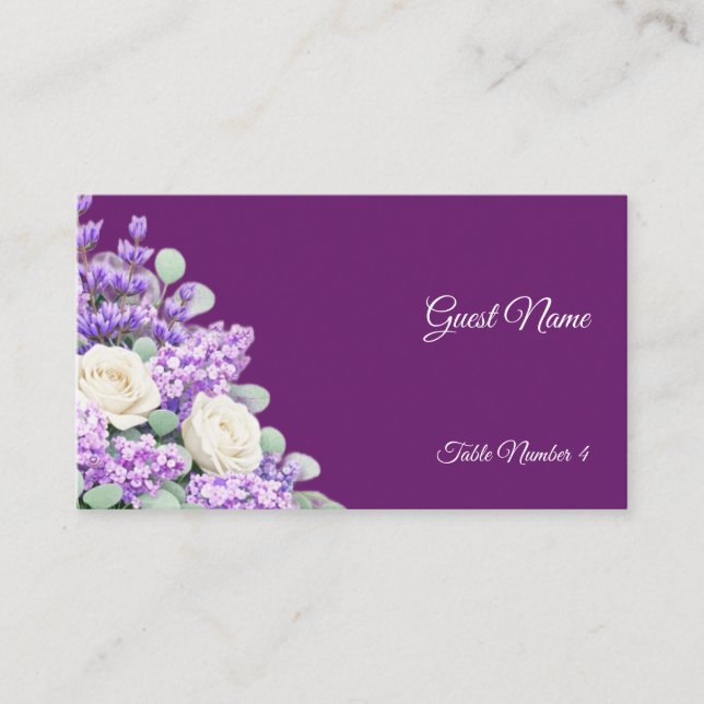 Tarjetas de lugar de boda de lavanda y lilas - Pla (Anverso)