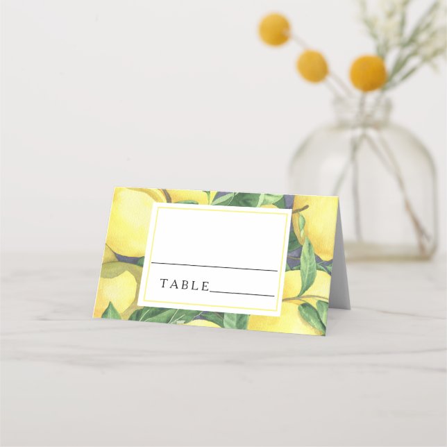 Tarjetas de lugar de boda de limón cítrico (Anverso)
