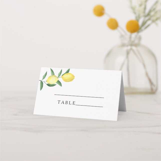 Tarjetas de lugar de boda de limón cítrico (Anverso)