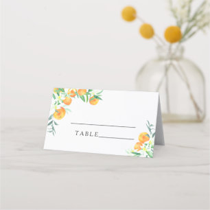Tarjetas de lugar de boda de naranja cítrica