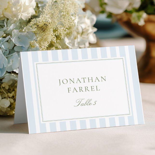 Tarjetas de lugar de boda de rayas azules elegante (Subido por el creador)