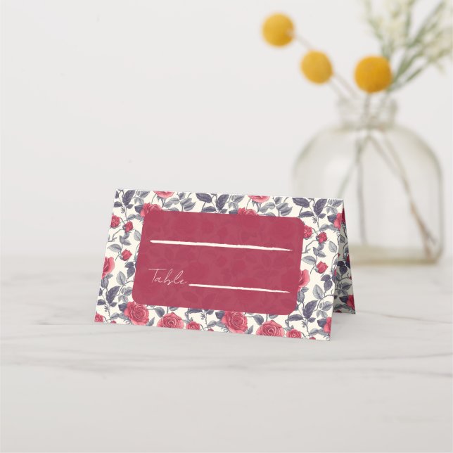 Tarjetas de lugar de boda de rosa linda (Anverso)