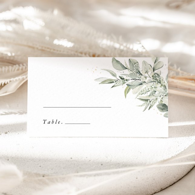 Tarjetas de lugar de boda elegantes botánicas verd (Sage green botanical wedding place card, watercolor greenery name cards, reception table decor)