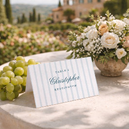 Tarjetas de lugar de boda elegantes con raya azul