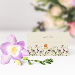 Tarjetas de lugar de boda en jardín de flores silv