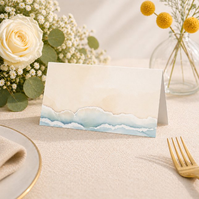 Tarjetas de lugar de boda en la playa con acuarela (table card)