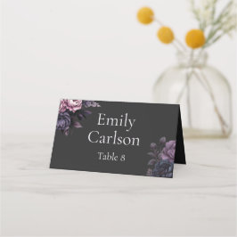 Tarjetas de lugar de boda floral negra gótica